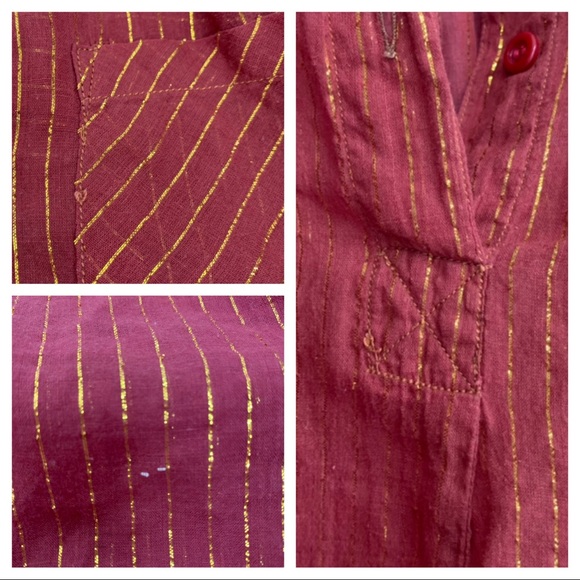 Club Prive Gold Metallic Pinstripe Burnt Orange Boho Blouse San Diego New York - Picture 8 of 16